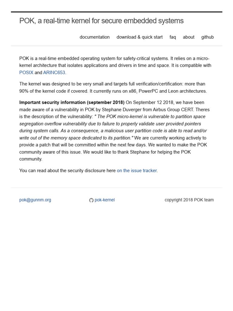 POK Real-Time Embedded OS Overview | PDF