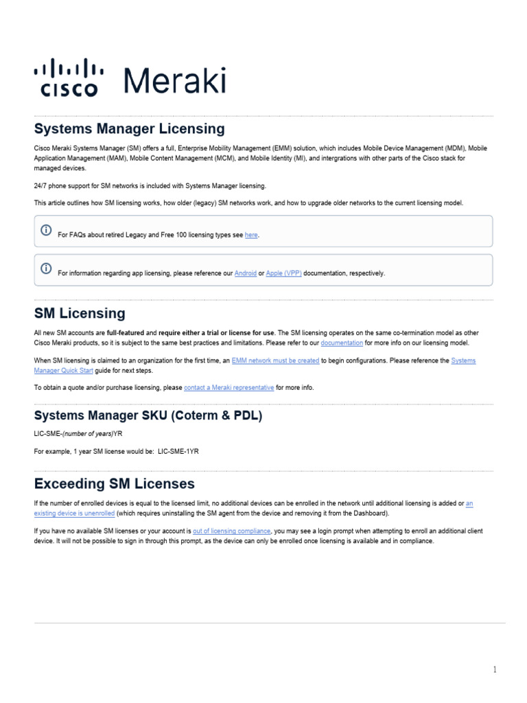 Cisco Meraki Systems Manager Licensing Guide | PDF | Ios | Mac Os