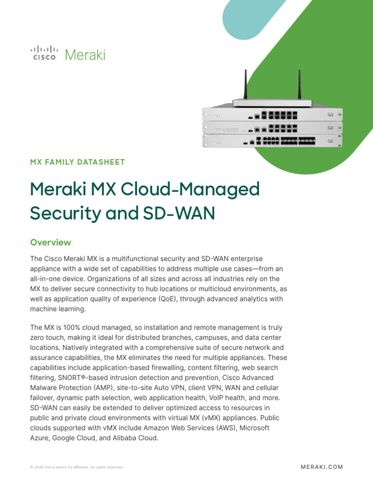Meraki MX Security & SD-WAN Overview | PDF | Virtual Private Network ...
