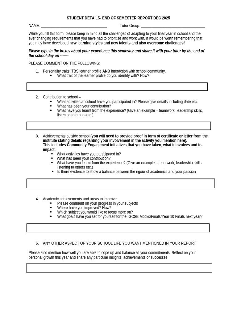 Student Details- End of Semester Report - Yohann | PDF