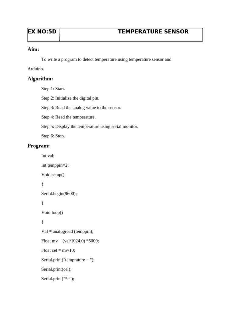 Arduino Temperature Sensor Program | PDF