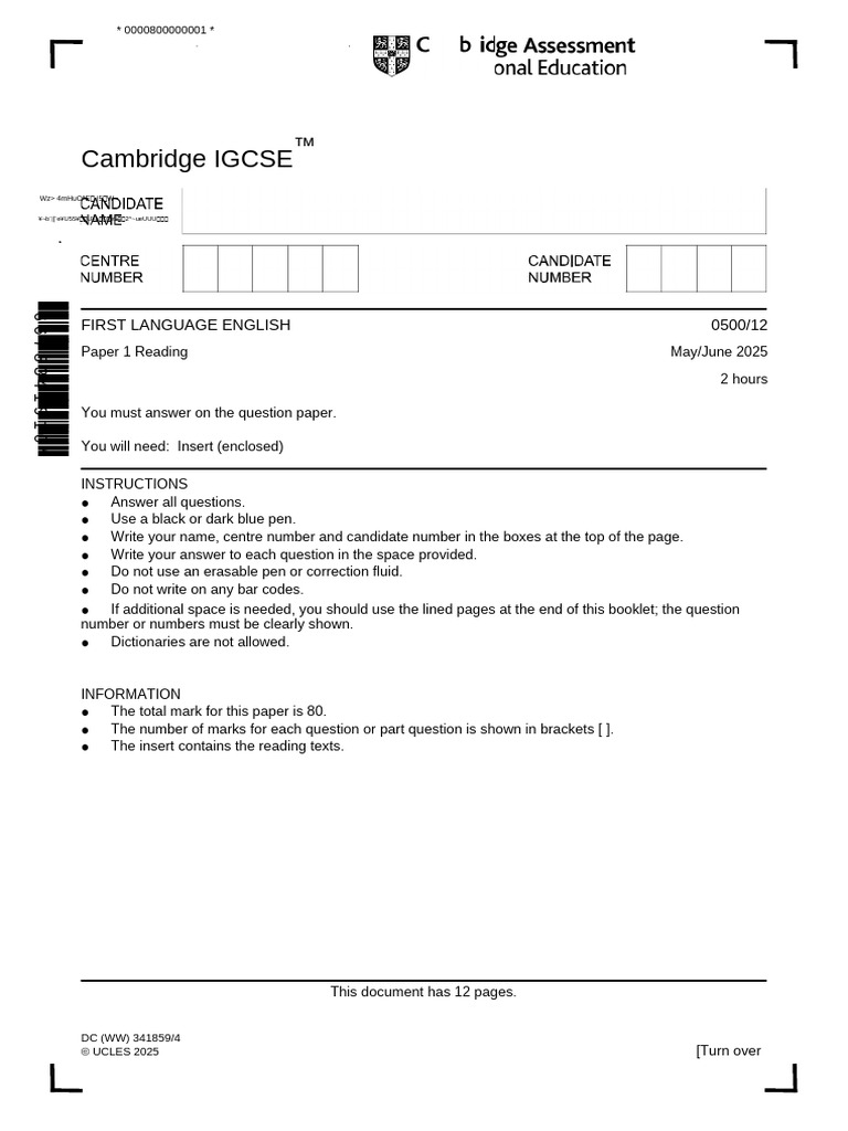 Cambridge IGCSE English Paper 1 Guide | PDF
