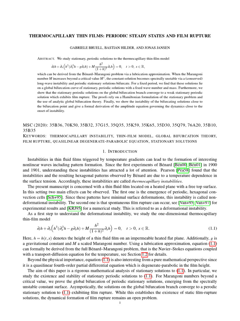 Thermocapillary Thin Films: Periodic Steady States and Film Rupture ...