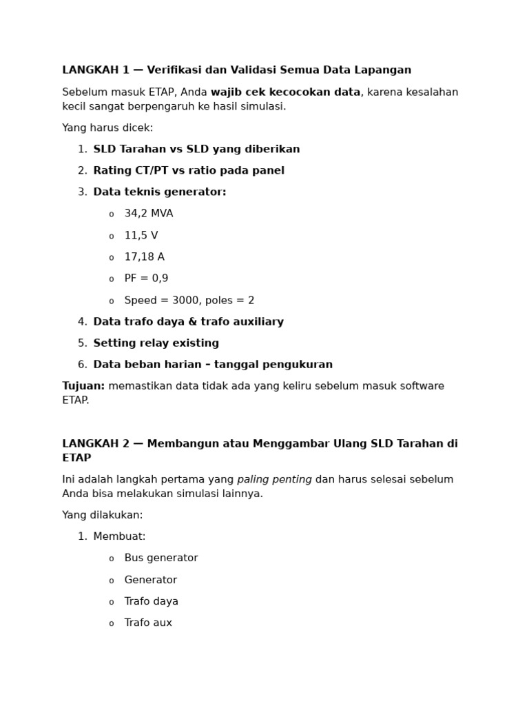 Verifikasi Data dan SLD ETAP Tarahan | PDF