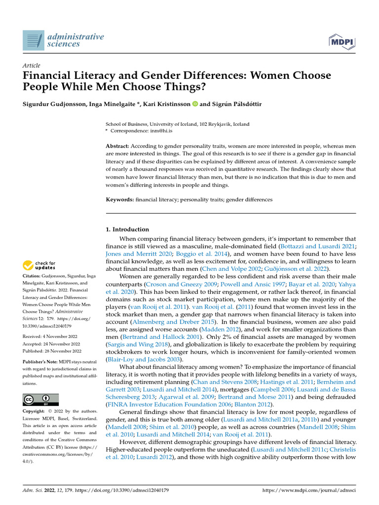 Gender Differences in Financial Literacy | PDF | Survey Methodology ...