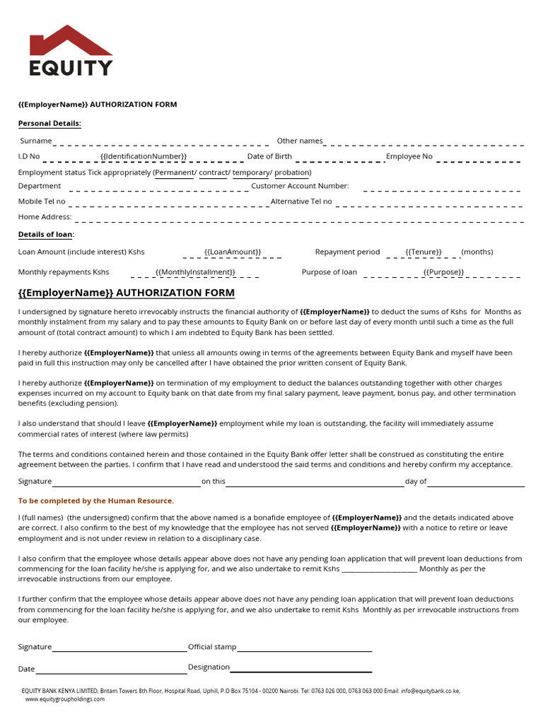 Employer Loan Authorization Form | PDF | Equity (Finance) | Employment