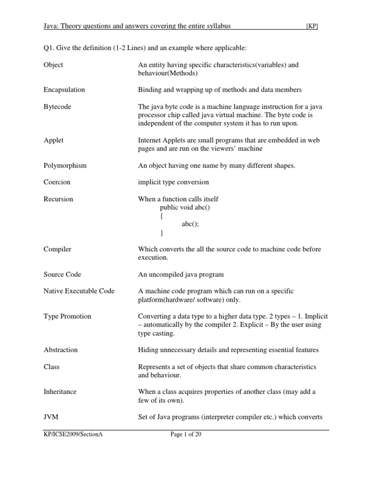 Java Theory Answers | PDF | Constructor (Object Oriented Programming ...