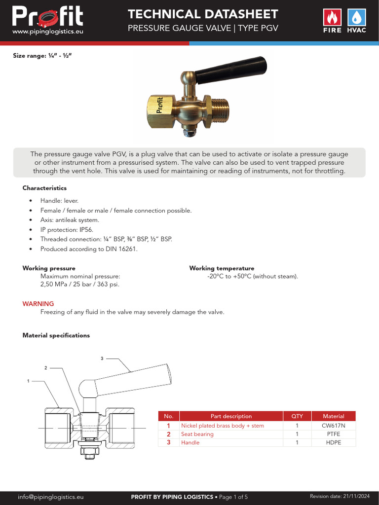 Pgv Pressure Gauge Valve Tds En | PDF | Valve | Pressure