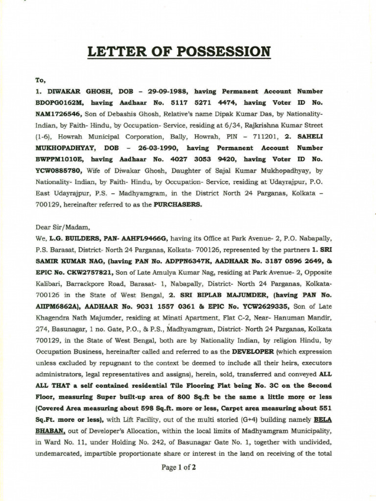 Letter of Possession | PDF