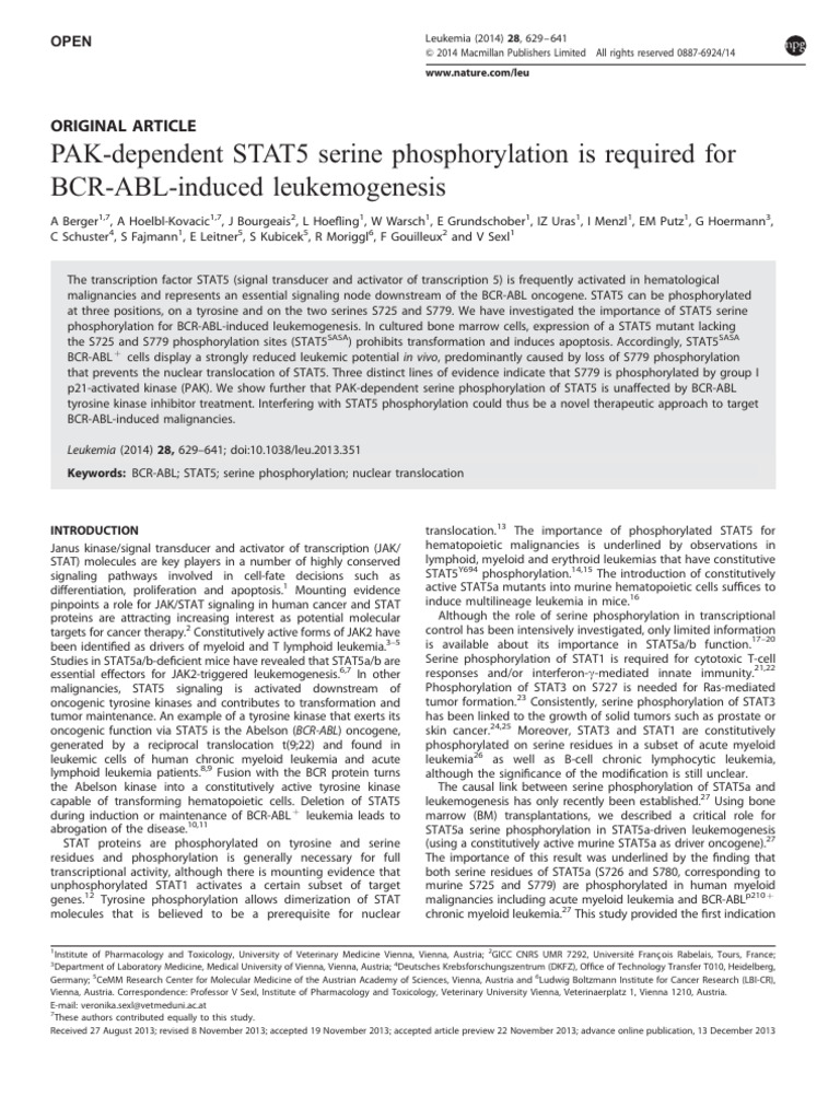 PAK-Dependent STAT5 Serine Phosphorylation Is Required For BCR-ABL ...