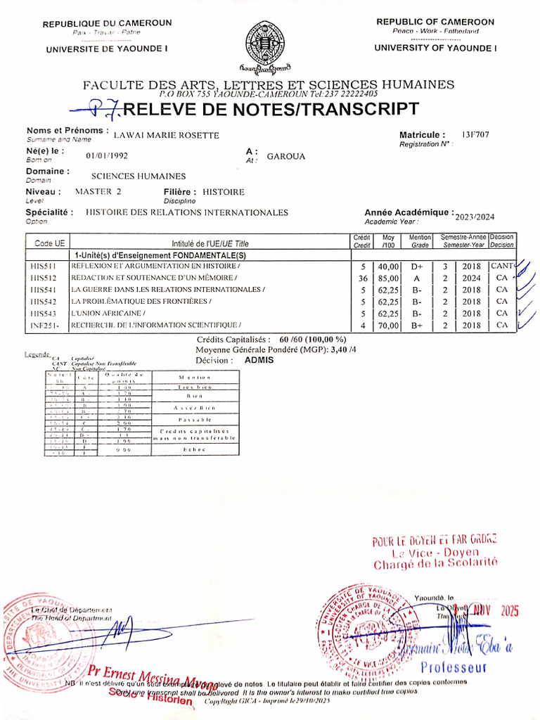 Relevé de Notes | PDF