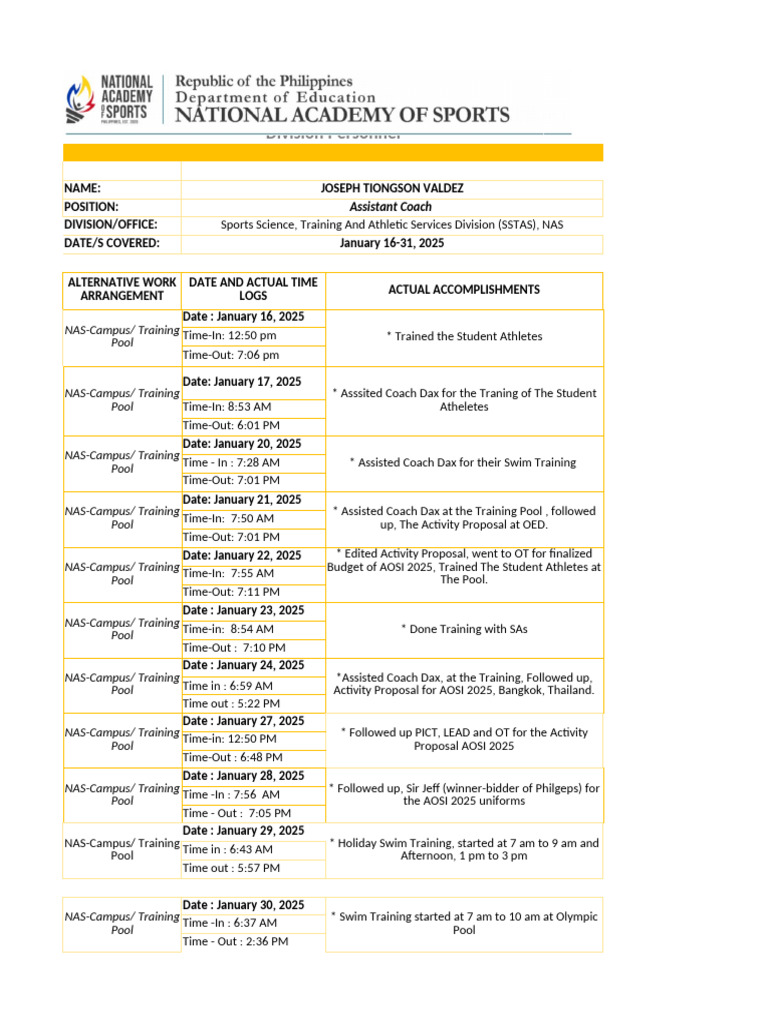 Daily Accomplishment Log for Coaches | PDF