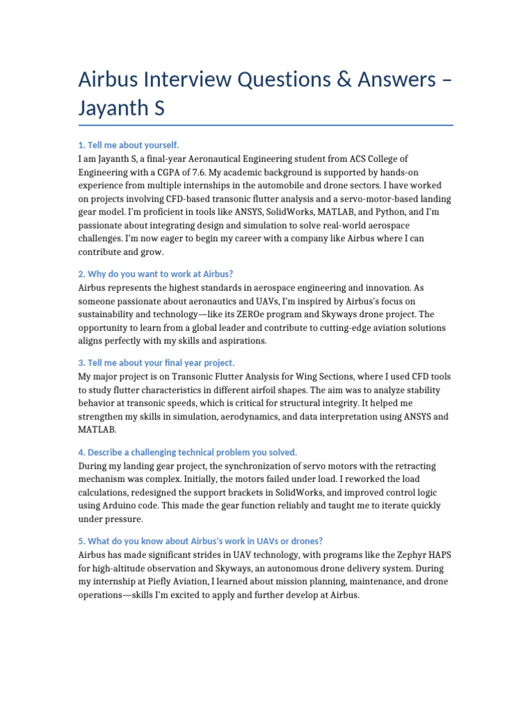 Airbus Interview Insights for Engineers | PDF | Unmanned Aerial Vehicle ...
