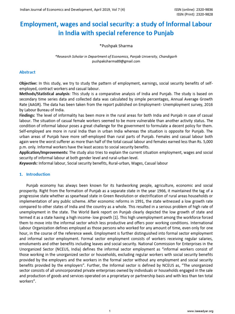 Informal Labour in Punjab: Wages & Security | PDF | Labour Economics ...