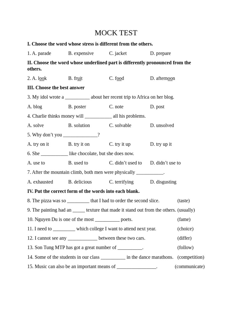 English Language Mock Test | PDF | Vietnamese Cuisine | Japanese Cuisine