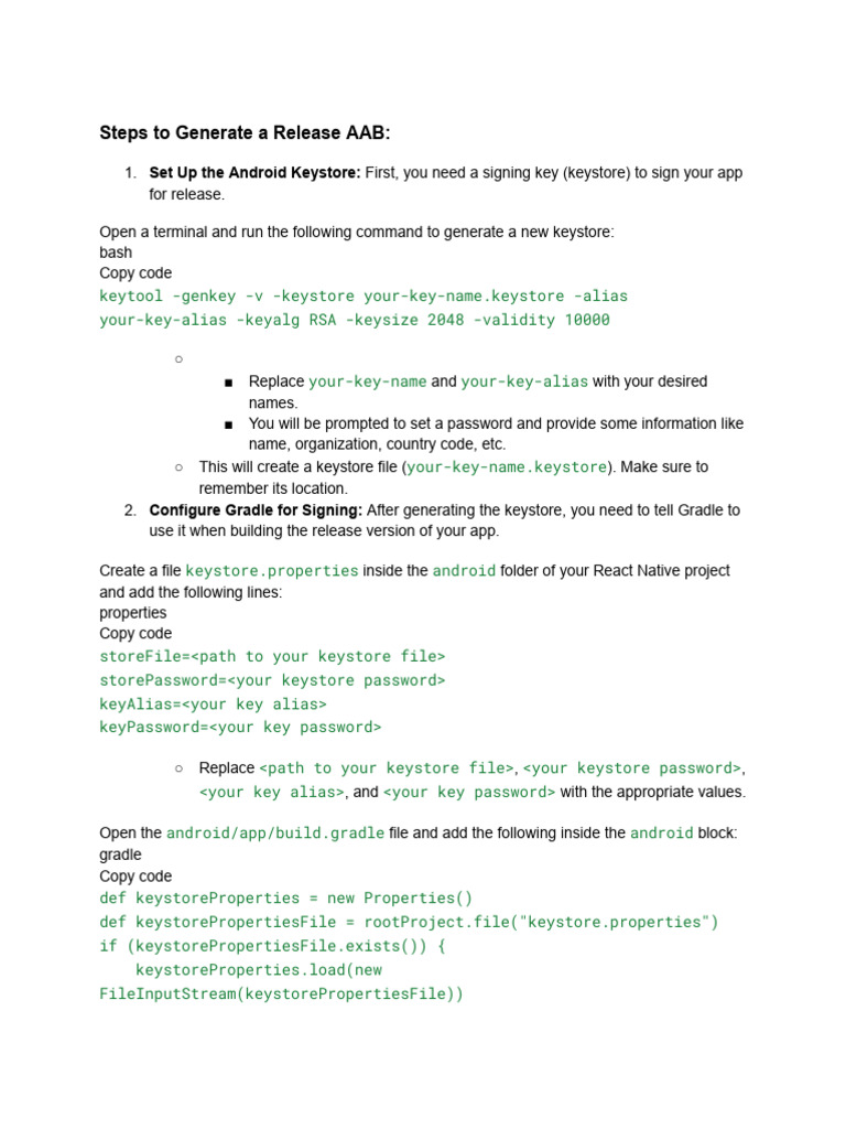 Steps To Generate A Release AAB | PDF | Mobile App | Computer File