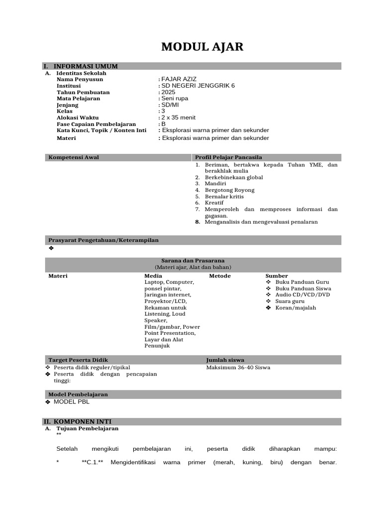Modul Ajar Seni Rupa Kelas 3 SD | PDF