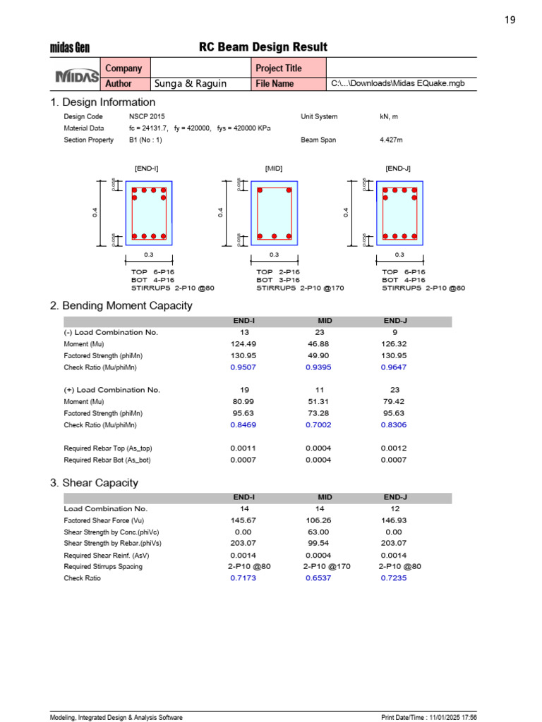 RC Beam and Column Design Results | PDF | Bending | Beam (Structure)