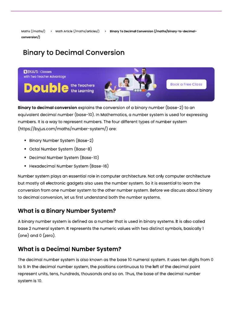 Binary To Decimal Conversion | PDF