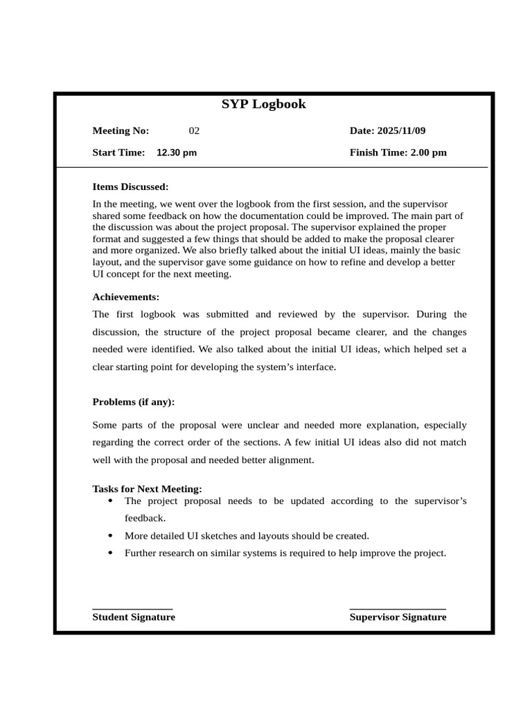 SYP Logbook Meeting Summary 02 | PDF