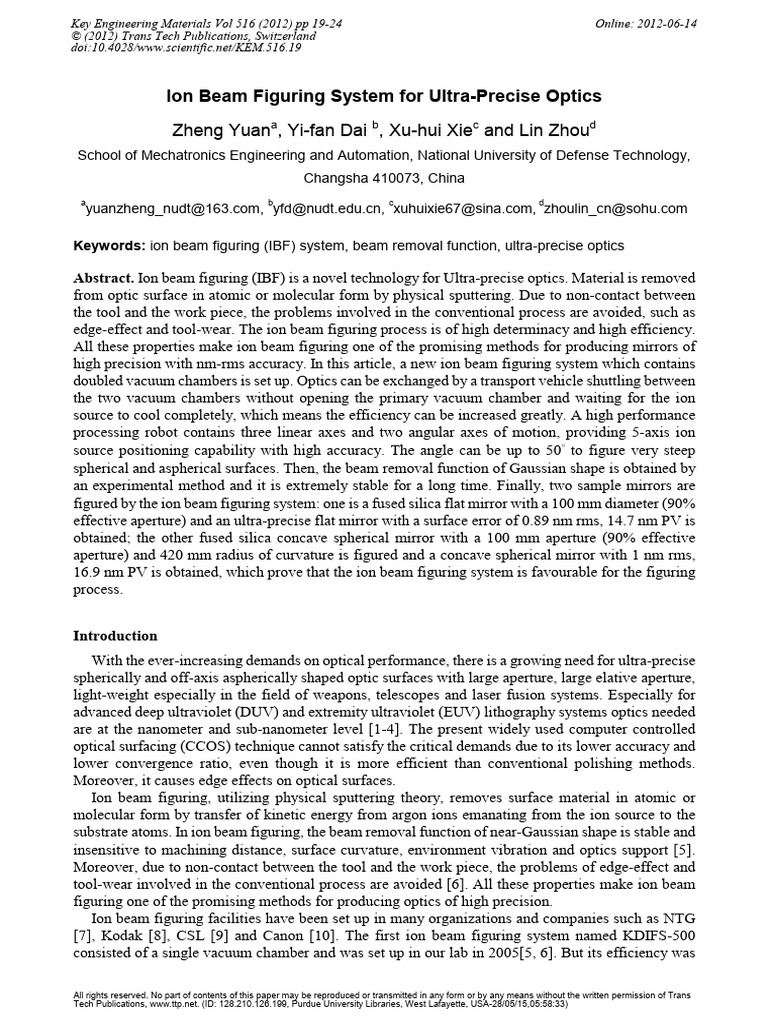 Ion Beam Figuring System for Optics | PDF | Mirror | Vacuum