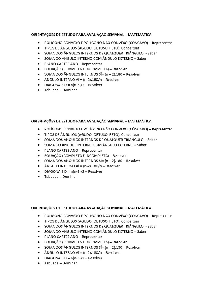 Orientações de Estudo para Avaliação Semanal | PDF
