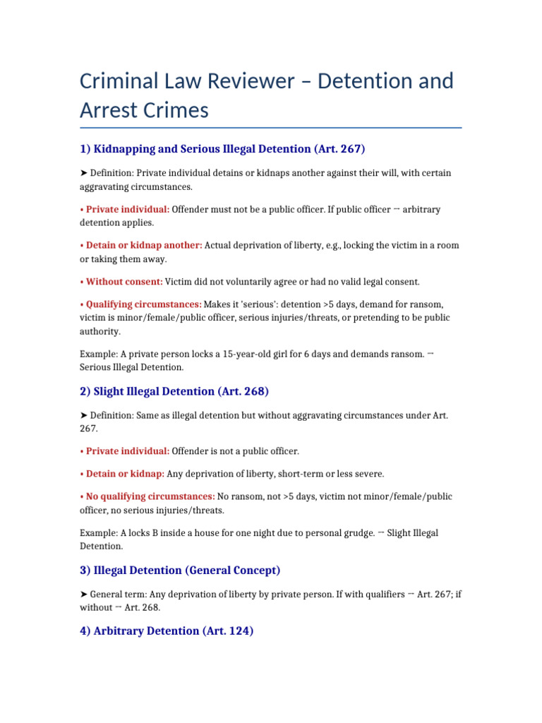 Criminal Law: Detention and Arrest Types | PDF | Crimes | Crime & Violence