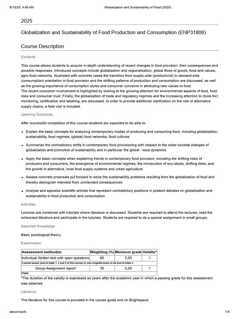 Globalization & Sustainability in Food | PDF | Sustainability | Agriculture