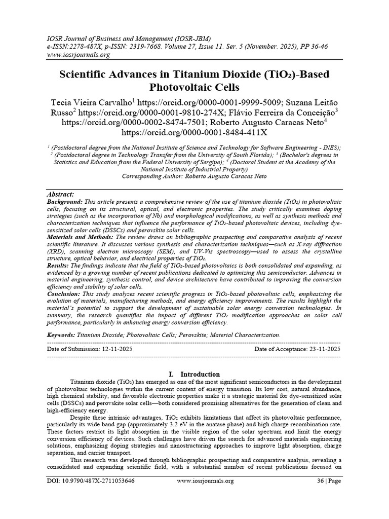 Advances in TiO₂ Photovoltaic Technology | PDF | Titanium Dioxide ...