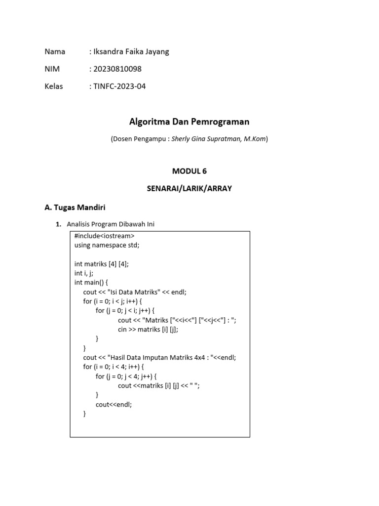 Analisis Program Matriks dan Array | PDF