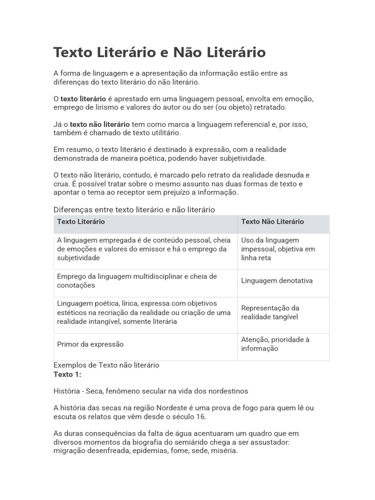 Texto Literário e Não Literário Etc | PDF | Pronome | Comunicação