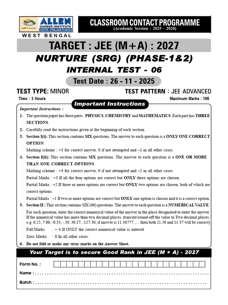 IIT-JEE 2027 Question Paper Format | PDF | Circle | Density