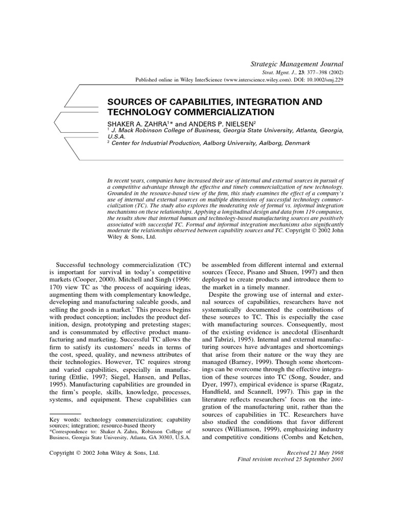 Sources and Integration in Tech Commercialization | PDF | Survey ...