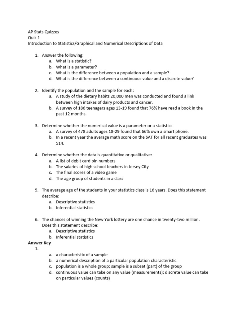 AP Statistics Quiz Questions and Answers | PDF | Statistics