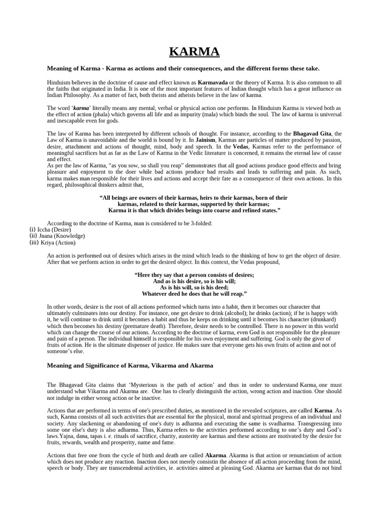 Understanding Karma: Actions and Consequences | PDF | Karma | Indian ...