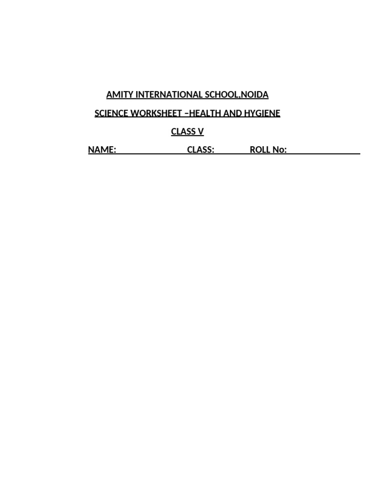 Health and Hygiene Worksheeet Cl 5 NOV | PDF