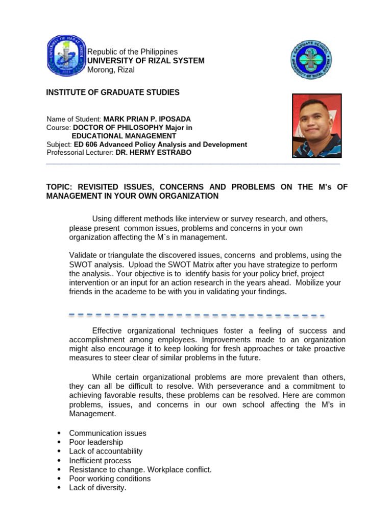 Output No. 2 Revisited Issues Concerns and Problems on the Ms of ...