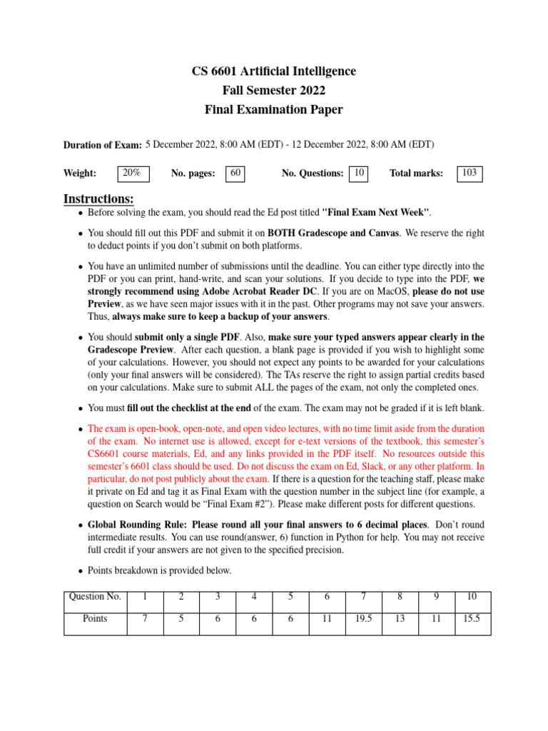 CS 6601 AI Final Exam Instructions | PDF | Applied Mathematics ...