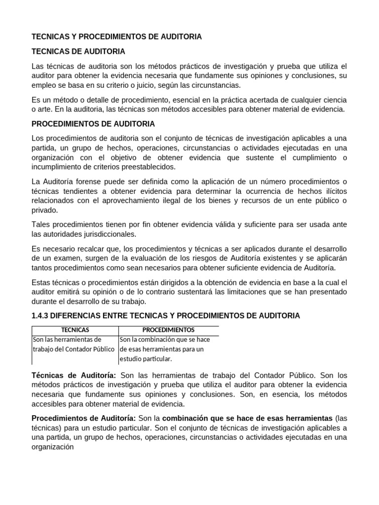 Técnicas y Procedimientos de Auditoría | PDF | Auditoría | Contralor