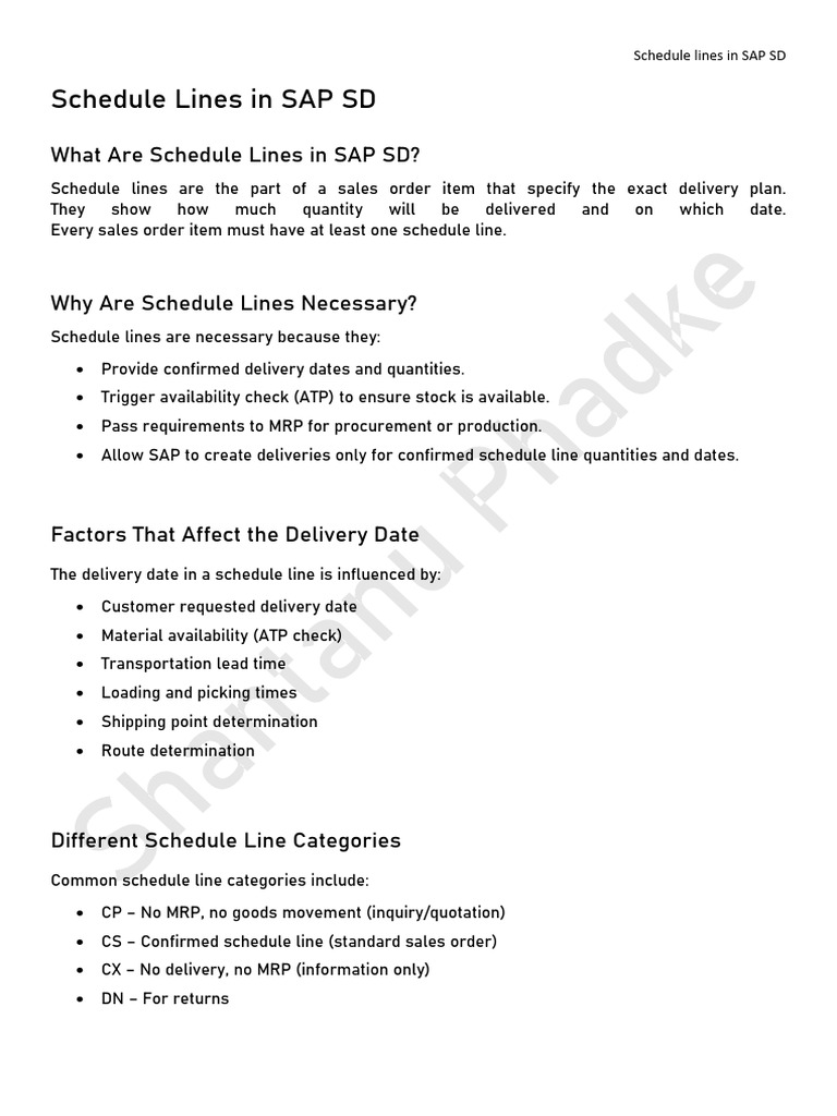 Schedule Lines in SAP SD | PDF | Logistics | Business