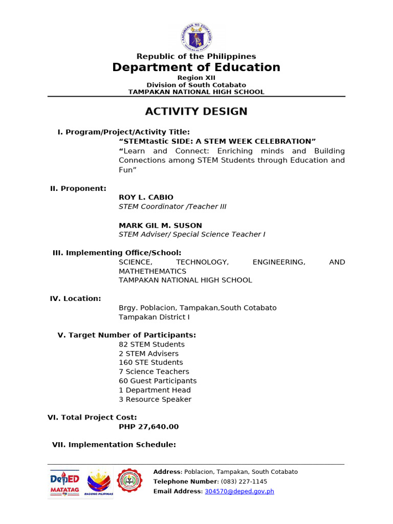 Template For Activity Design Final | PDF | Science, Technology ...