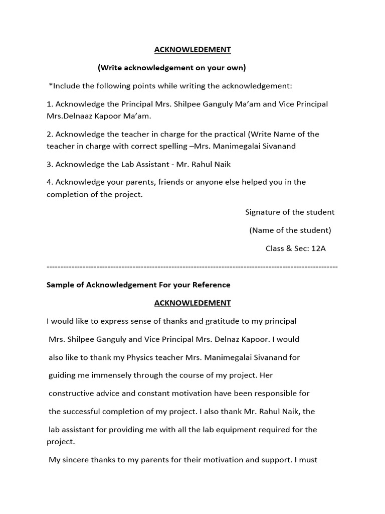 Acknowledgment Template for Projects | PDF