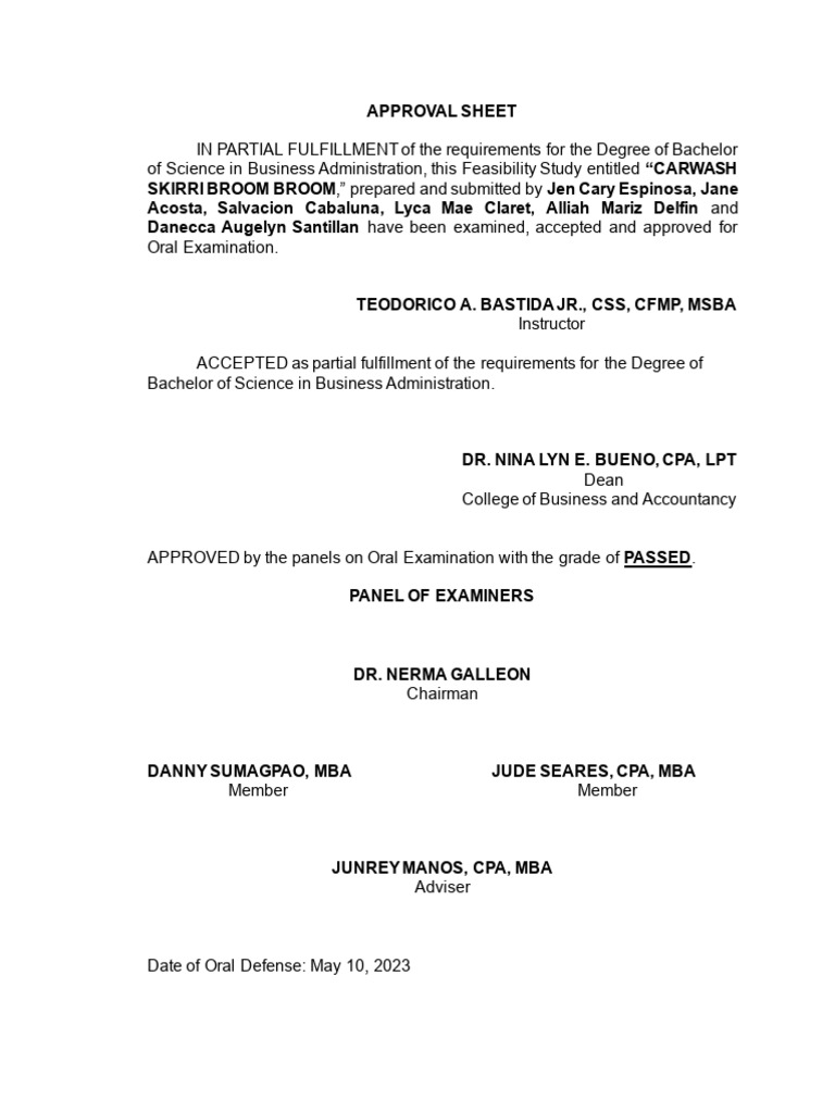 Feasib Approval Sheet (4) HHJJJJJJ | PDF