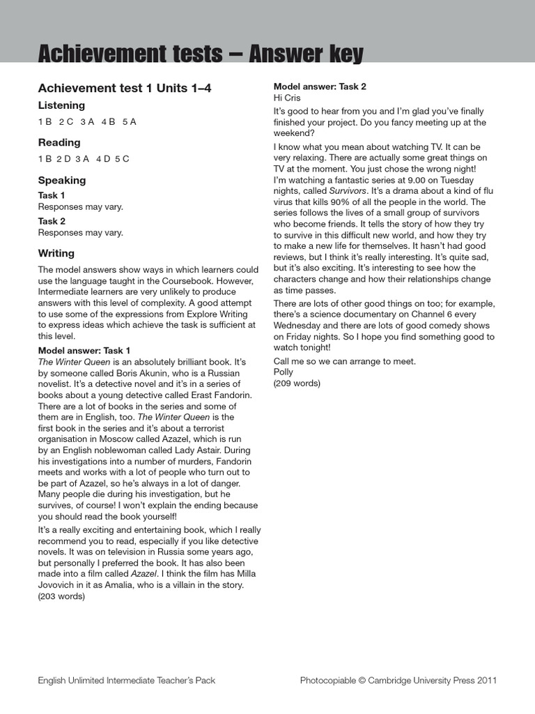 English Unlimited Intermediate Tests Guide | PDF