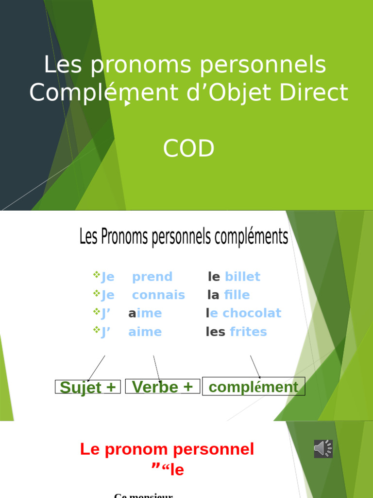 Pronoms personnels et COD en français | PDF | Sujet (Grammaire) | Pronom