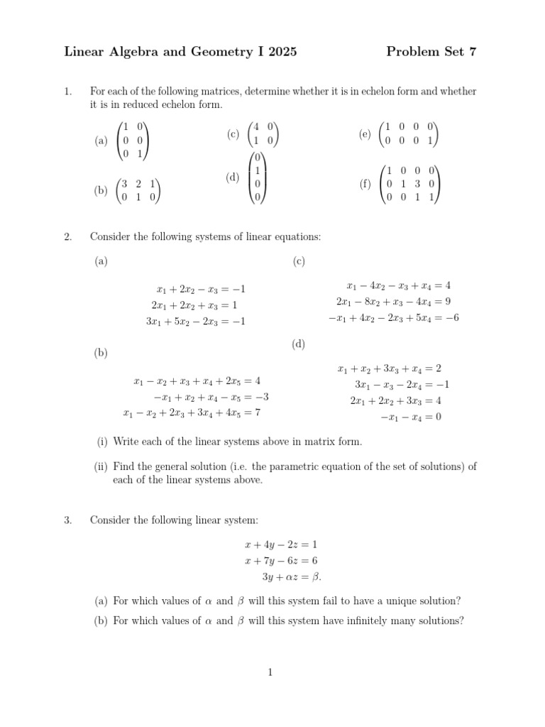 LAG ProblemSheet7 | PDF | Matrix (Mathematics) | System Of Linear Equations