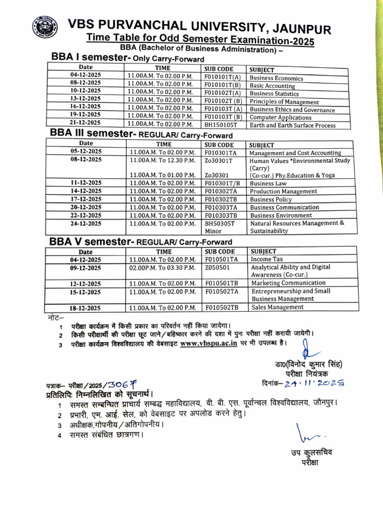 Odd Semester Exam Schedule 2025 | PDF