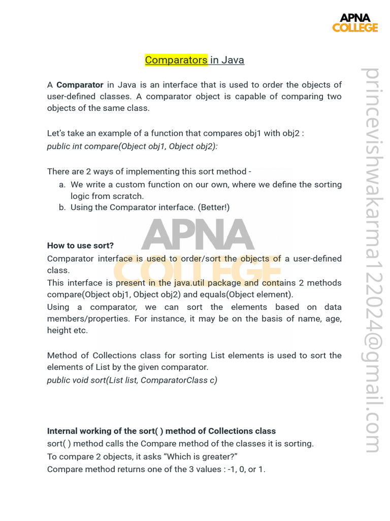 Comparators in Java | PDF | Method (Computer Programming) | Class ...