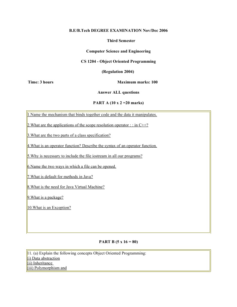 Object Oriented Programming Exam 2006 | PDF