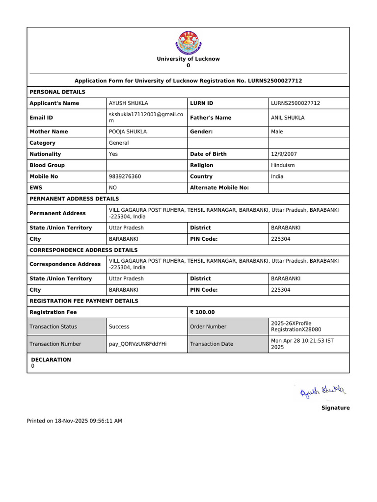 University of Lucknow Application Form | PDF | Payments | Authentication